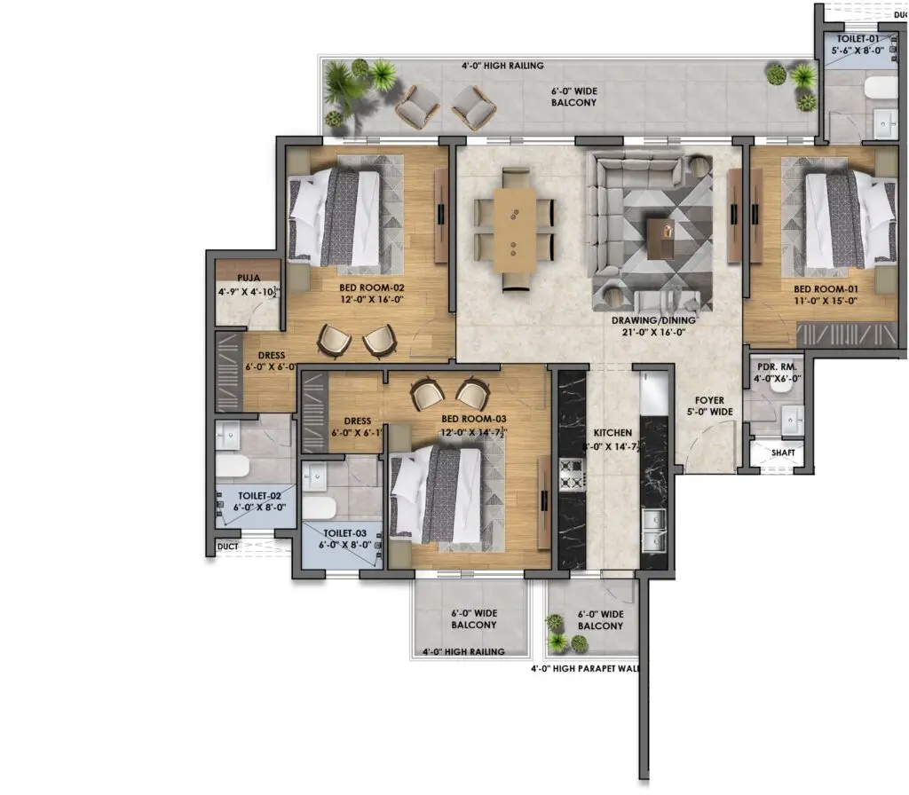3 BHK Flats in Zirakpur