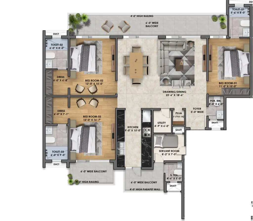 3+1 BHK Flats in Zirakpur
