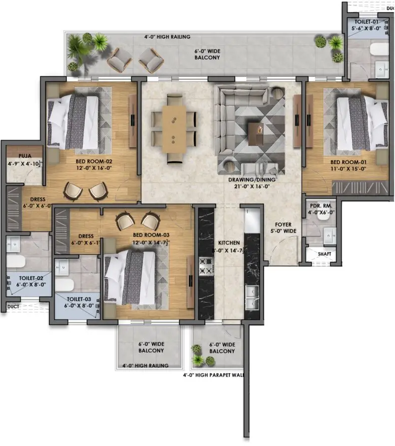 3 BHK Flat at Vintage Greens Zirakpur