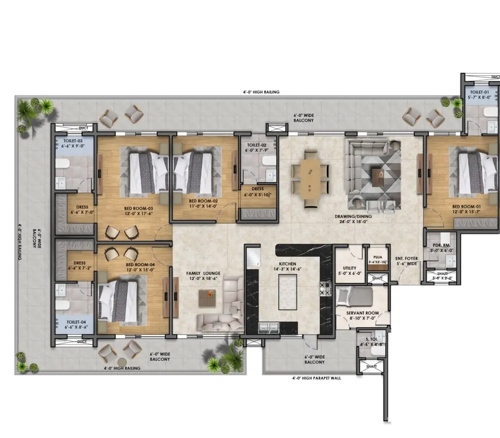 4+1 BHK Flats in Zirakpur