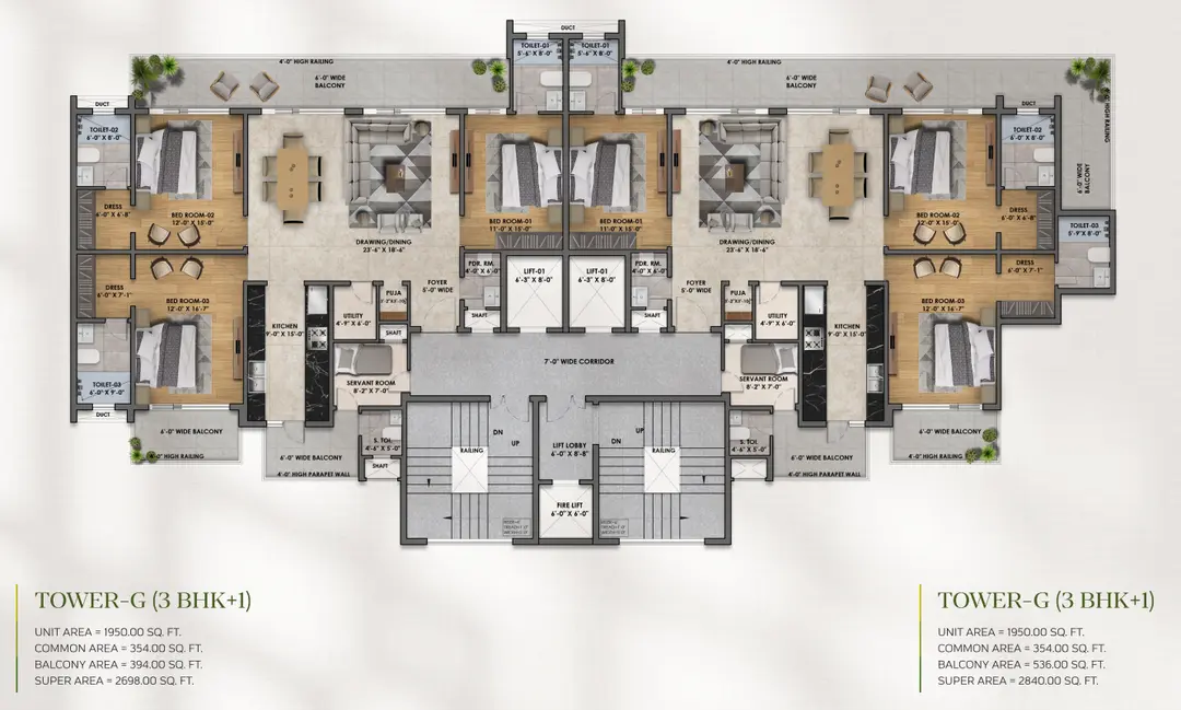 3+1 BHK Floor Plan Zirakpur