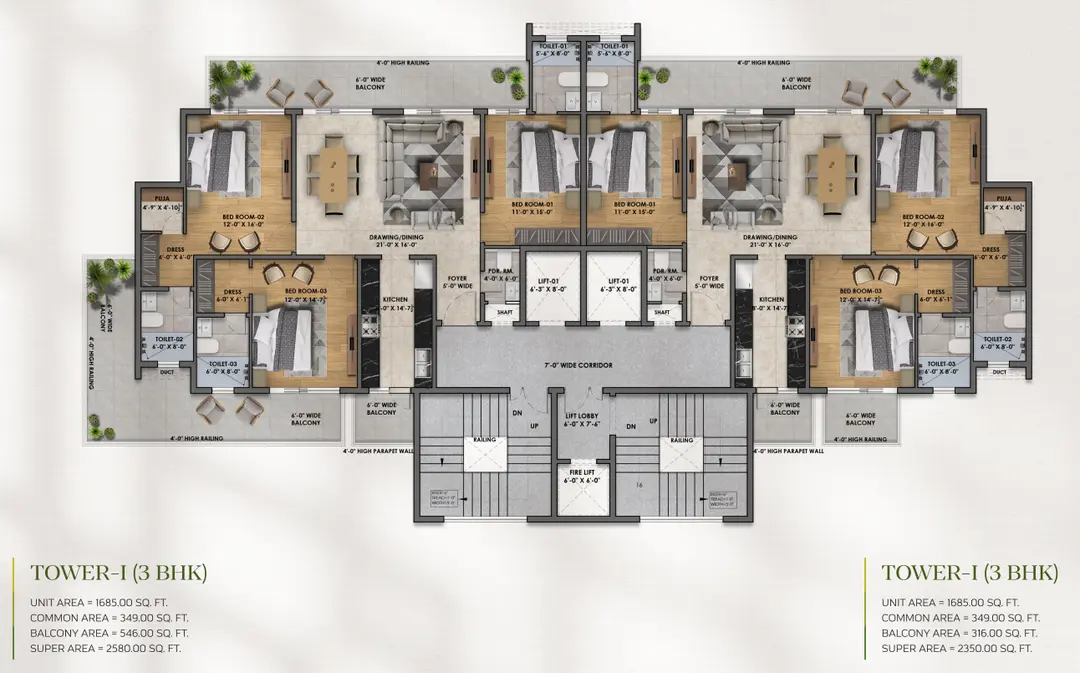 Vintage Greens 2350 sq ft 3 BHK floor plan