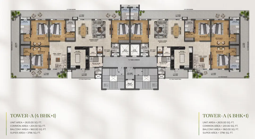4+1 BHK Floor Plan Zirakpur – Tower A at Vintage Greens